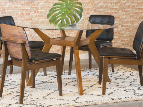 paxton 5 piece round glass top dining table set brown