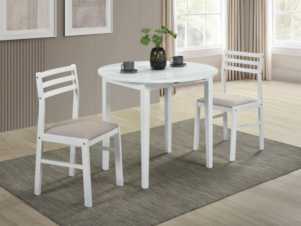 bucknell 3 piece round drop leaf dining table set white