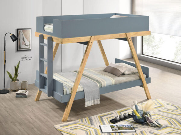 frankie wood twin over twin bunk bed blue and natural